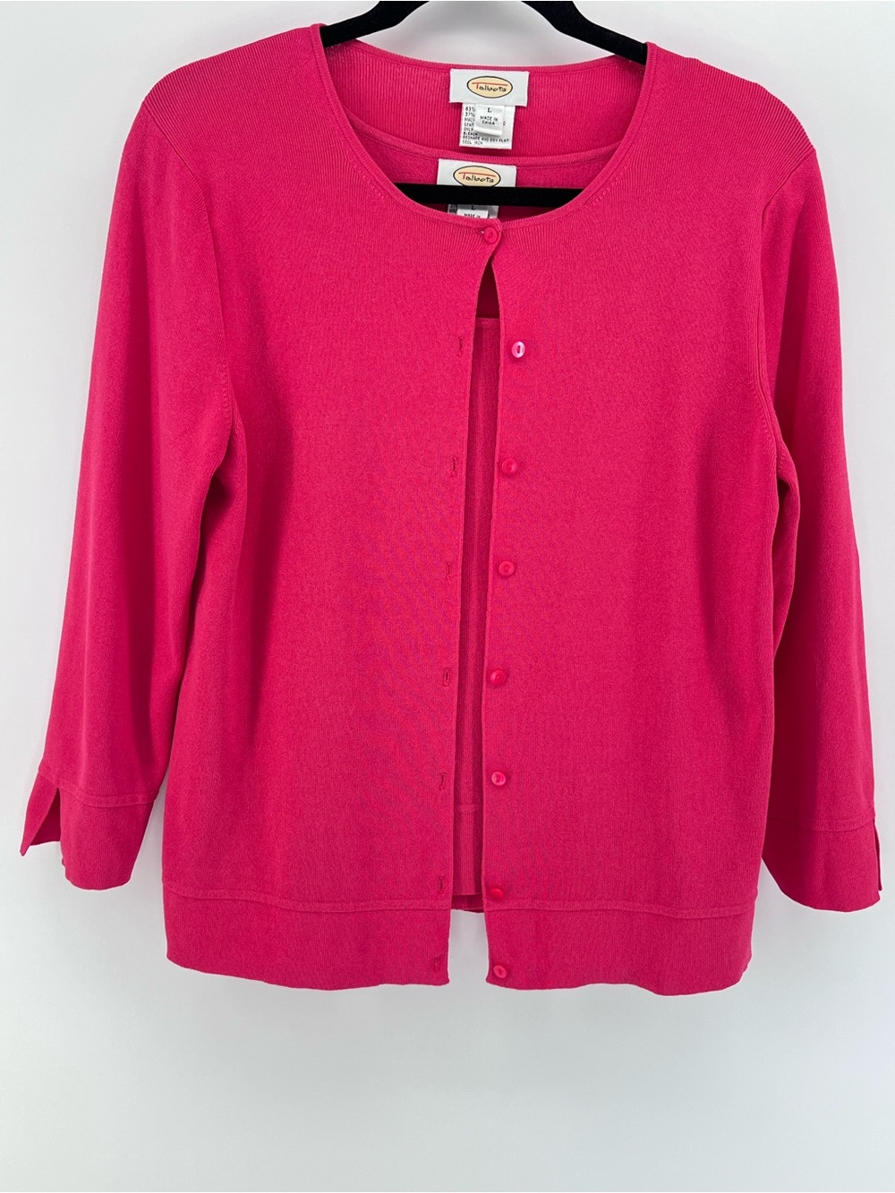 Talbots Sweater Set Cardigan Sz L Tank L Petite Pink Twinset Classic Preppy
